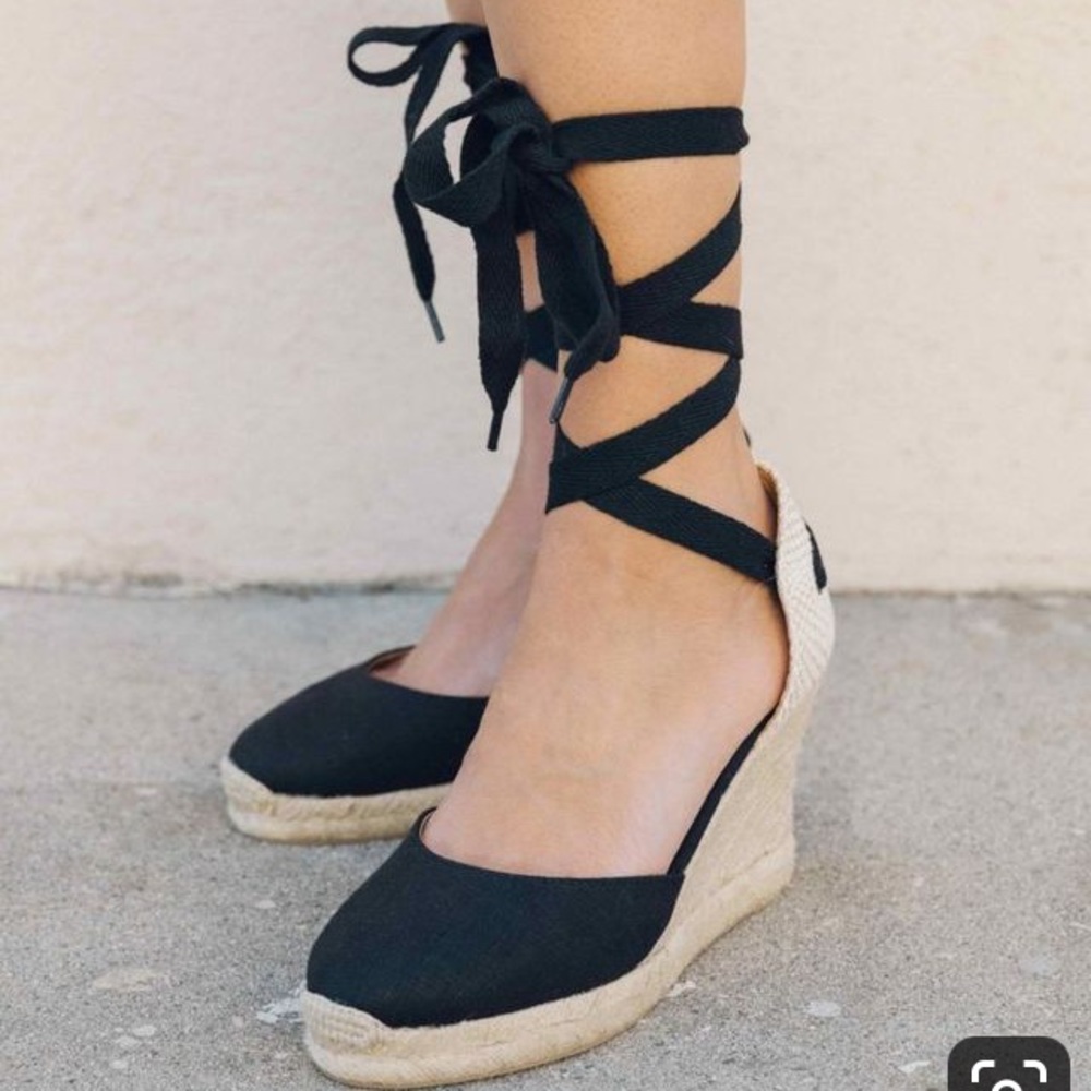 Soludos Classic Wedge Espadrilles- Black Size 8